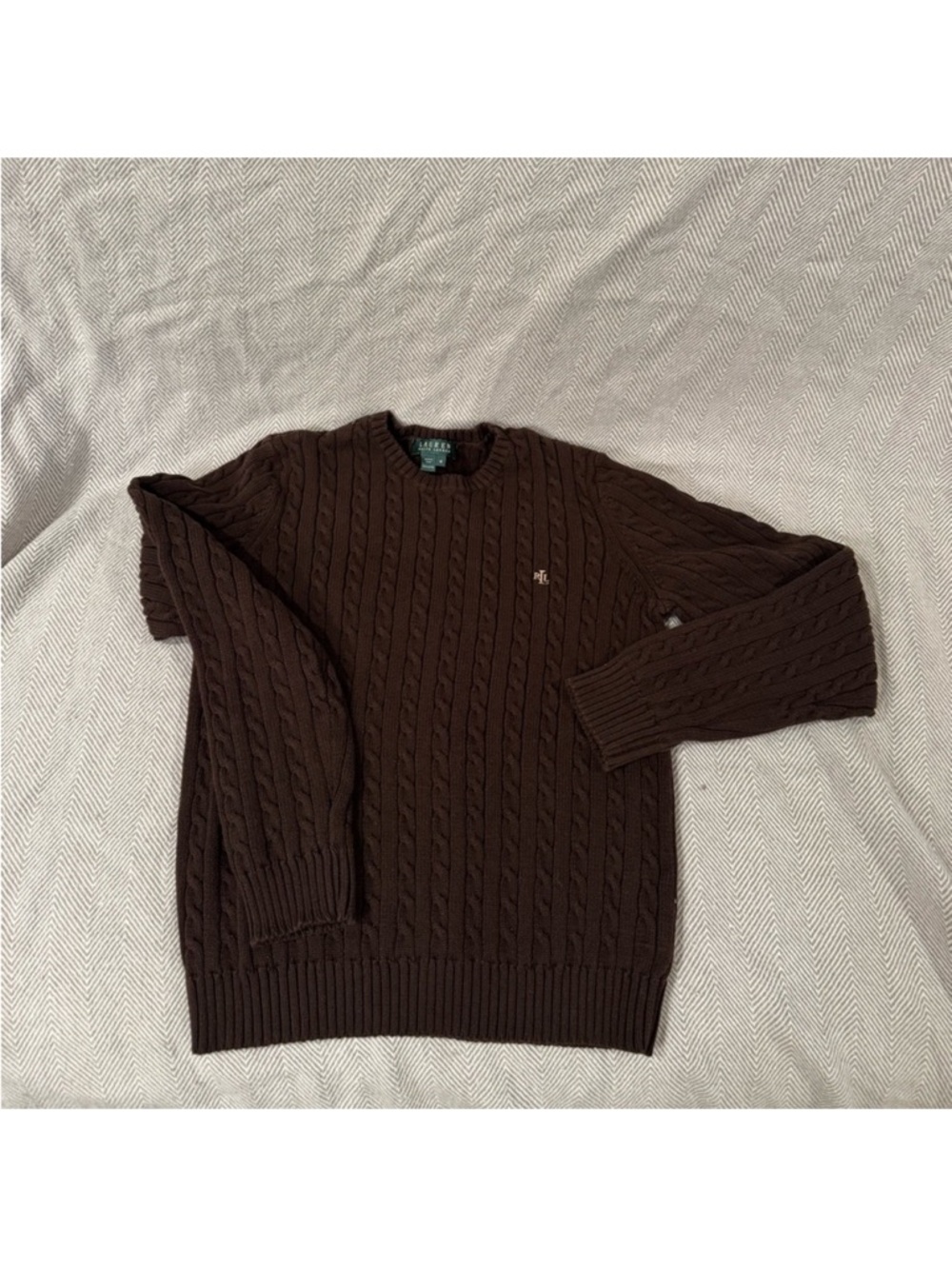Ralph Lauren Women’s Dark Brown Cable-Knit Crewneck Sweater